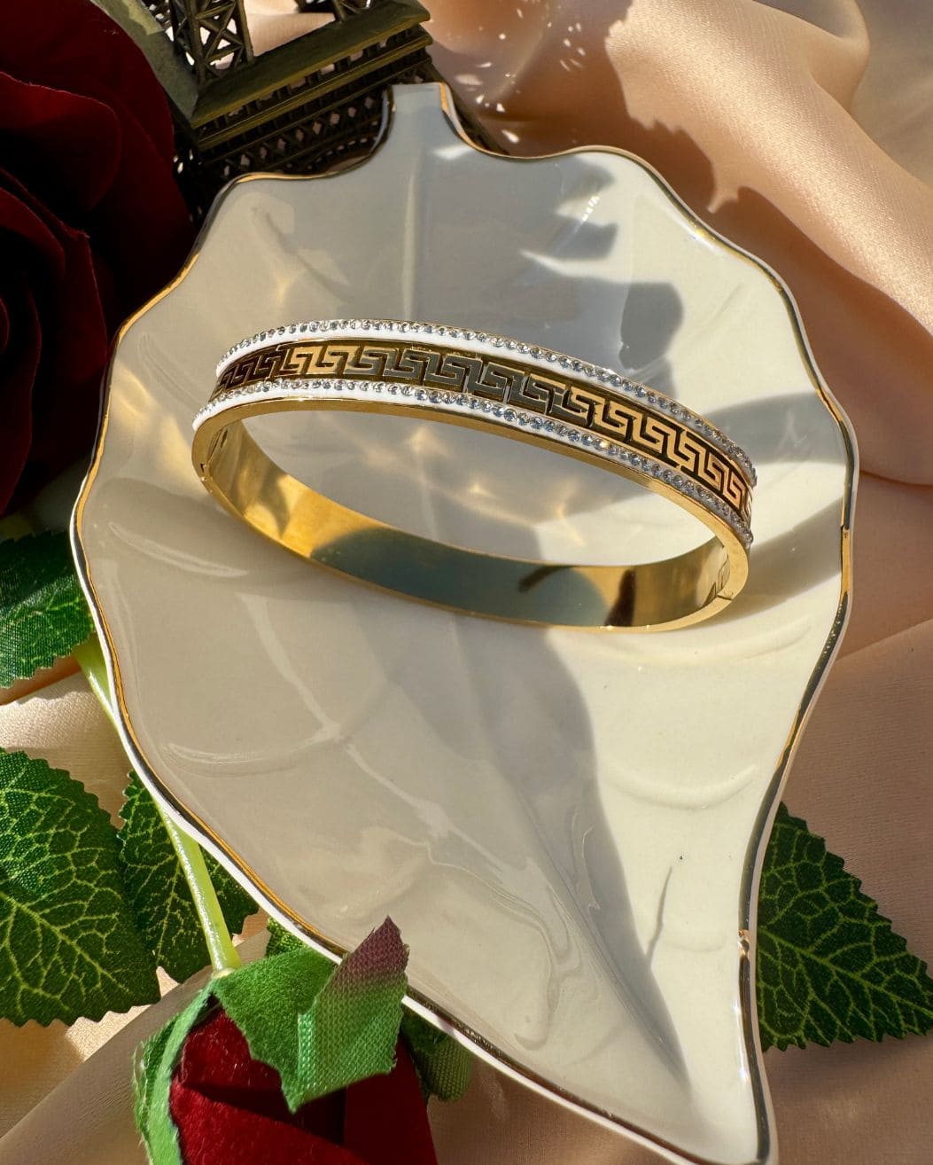 Stainless Steel waterproof jewelry 18k Gold Greek Key Bangle Handcuff