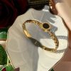 18K Gold-Plated Anti-Tarnish Cuff Bangle with Black Roman Enamel Circle