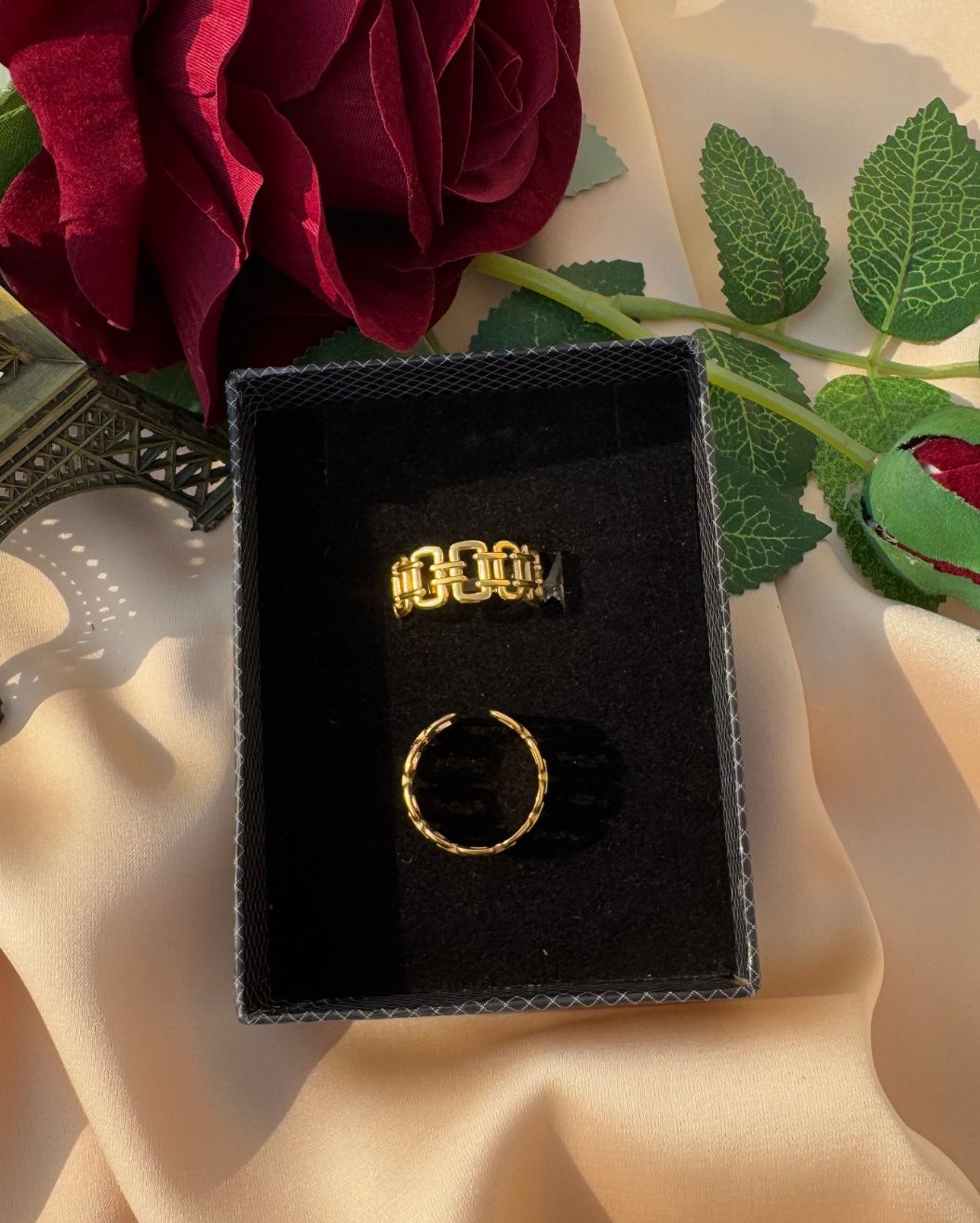 Stainless Steel Minimalist Trendy Geometric Chain 18k Gold Plated Ring for Women