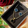Square Black Shell Zircon Pendant Necklace Chain For Women