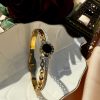 18K Gold-Plated Anti-Tarnish Handcuff Bangle with Black Enamel Circle Karra