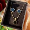 Square Black Shell Pendant Necklace Jewelry Set For Women
