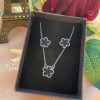 Black and Silver Five Leaf Clover Necklace and Earrings Jewelry Set for Women