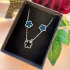 Black and Silver Five Leaf Clover Necklace and Earrings Jewelry Set for Women And Girls