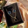 Square Black Shell Pendant Necklace Jewelry Set For Girls