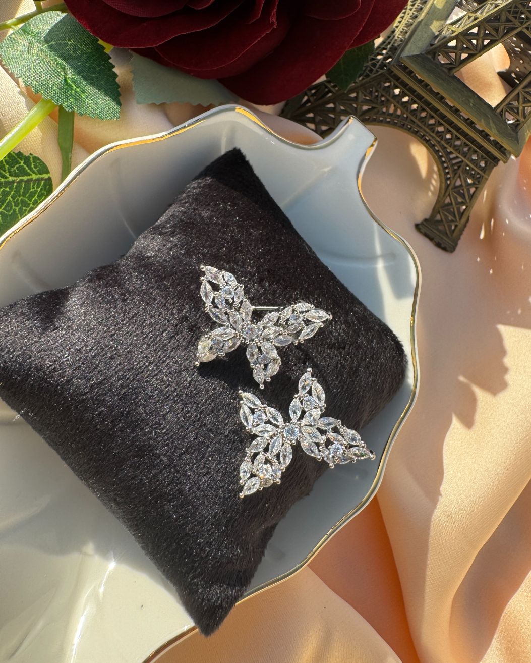 Fashion Luxury Top Quality Crystal Cubic Zircon Butterfly Earrings Stud