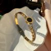 18K Gold-Plated Anti-Tarnish Handcuff Bangle with Black Enamel Circle Kadda