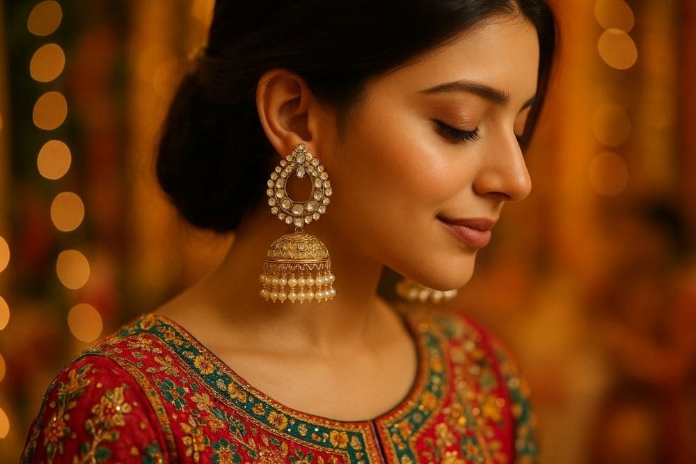 Lightweight Pearl and Kundan Statement Jhumka Earrings for Festive Wear – Pakistani Wedding Jewelry Trend 2025