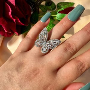 Trendy Silver Zircon Butterfly Adjustable Ring for Women