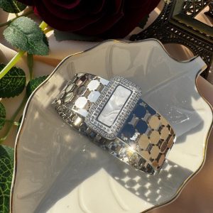 Elegant Silver Stainless Steel Cuff Bracelet with Mother of Pearl Centre