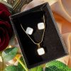 Women's 316L Stainless Steel White Pearlescent Square Necklace Set