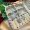 Zirconia Silver Short Necklace & Earrings Set – Elegant Floral Design