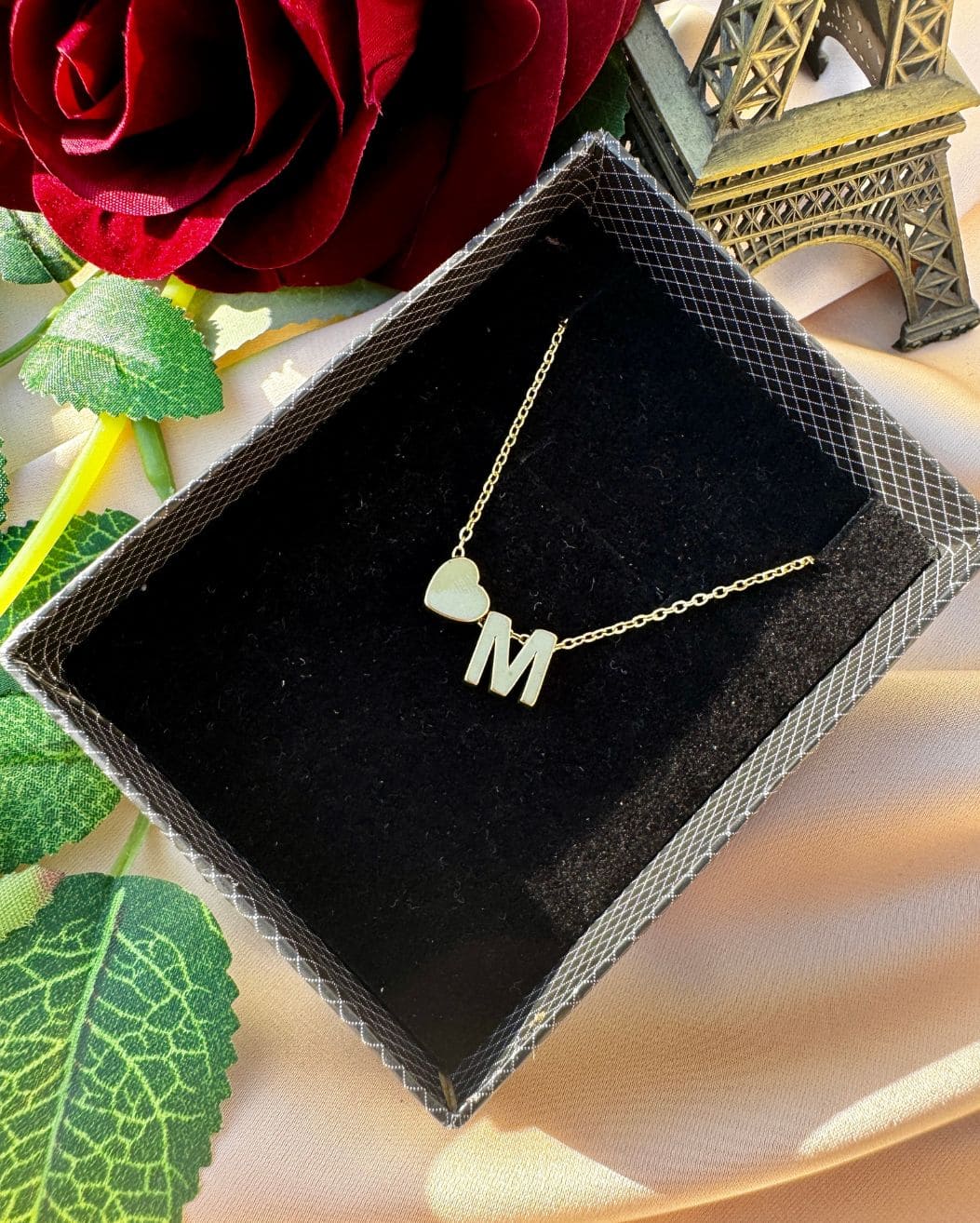 Anti tarnish Waterproof 18K Gold Plated Stainless Steel Heart Initial Necklace for Women & Girls