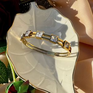 18k Gold Plated Wrist Bangle with Silver Cubic Crystal