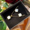 Women's 316L Stainless Steel White Pearlescent Square Necklace Jewellery Set