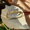 18K Gold Stainless Steel Plated Wrist Bangle with Silver Cubic Zirconia for women