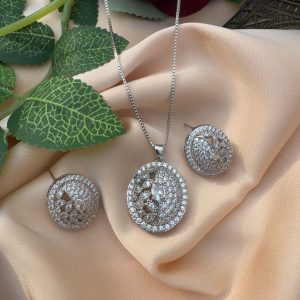Elegant Round Zircon Pendant & Earrings Set for Women