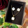 Women's 316L Stainless Steel White Pearlescent Square Necklace Jewelry Set