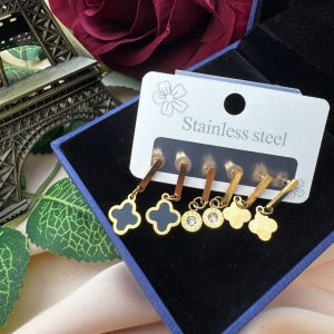 Set of 3 Gold Plated Titanium Stainless Steel Tops Earrings