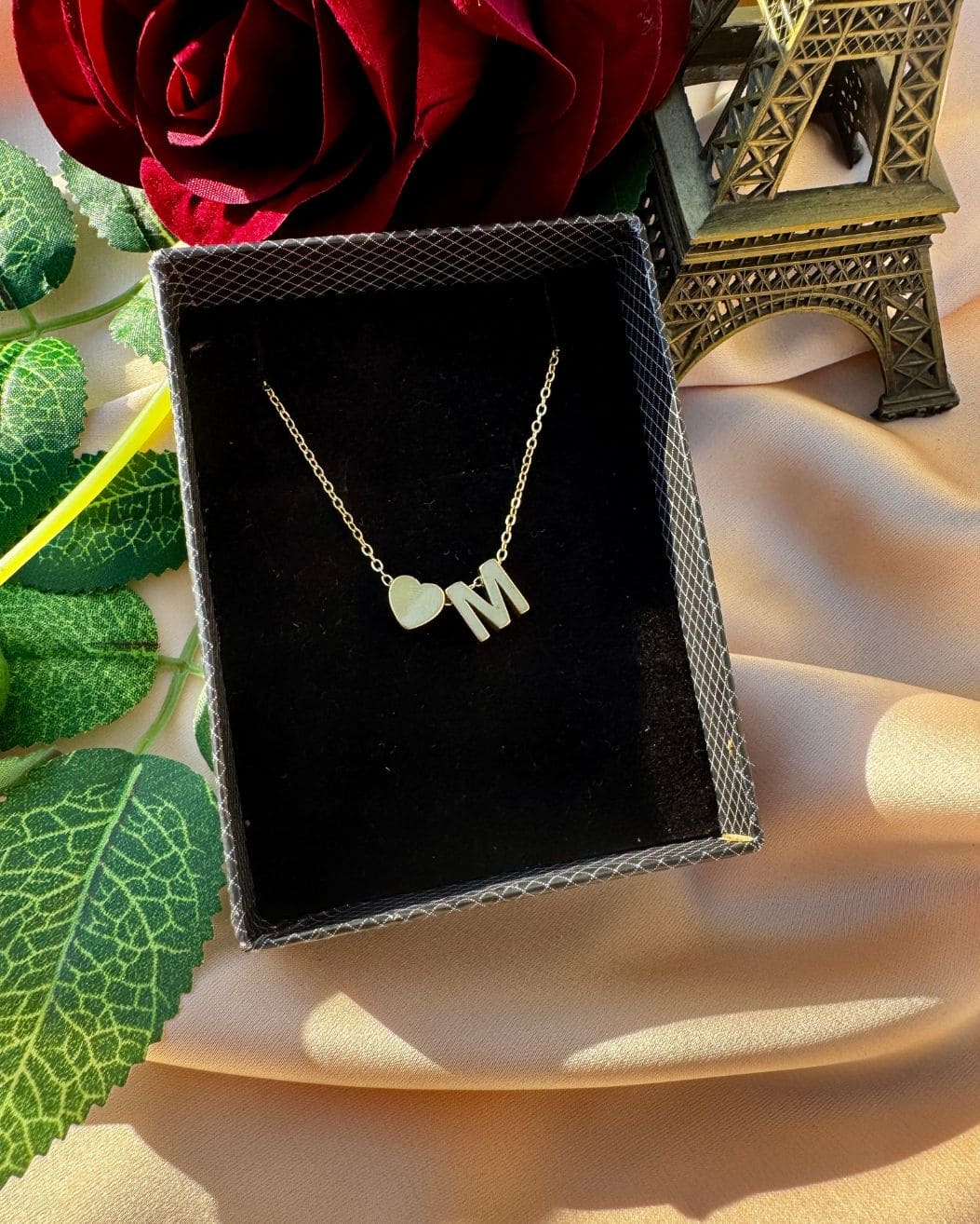 18K Gold Plated Stainless Steel Heart Initial Necklace for Women & Girls