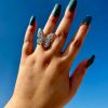 Trendy Silver Zircon Crystal Butterfly Adjustable Ring for Women