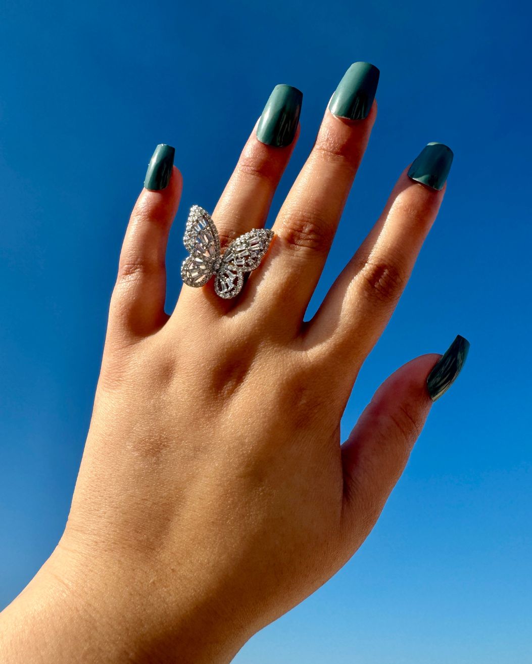 Trendy Silver Zircon Crystal Butterfly Adjustable Ring for Women