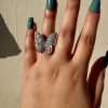 Trendy Silver Zircon Crystal Butterfly Adjustable Ring for Women And Girls