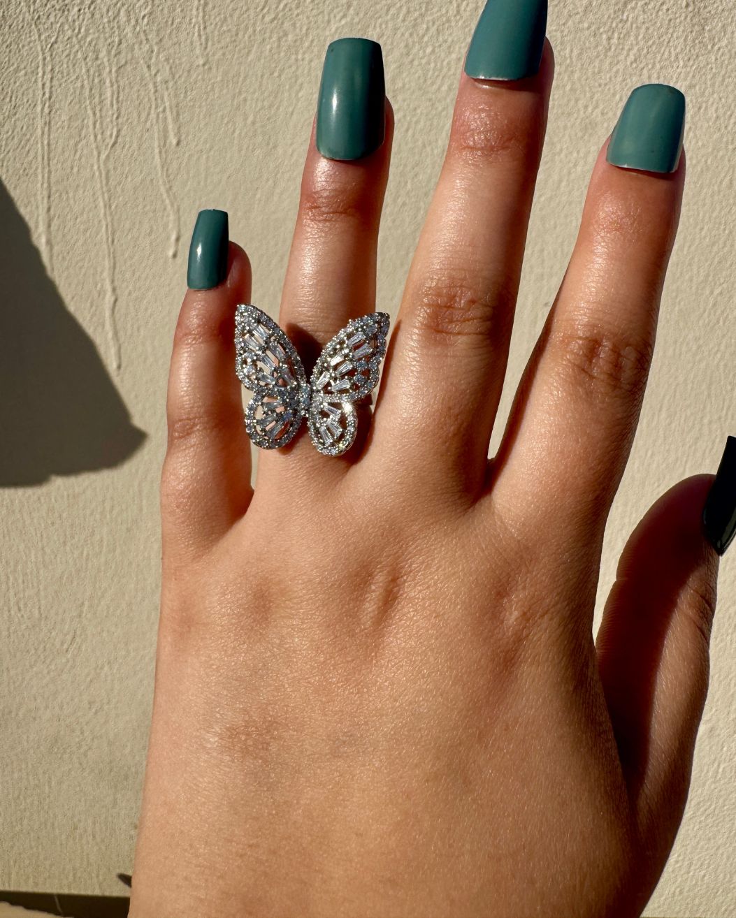 Trendy Silver Zircon Crystal Butterfly Adjustable Ring for Women And Girls