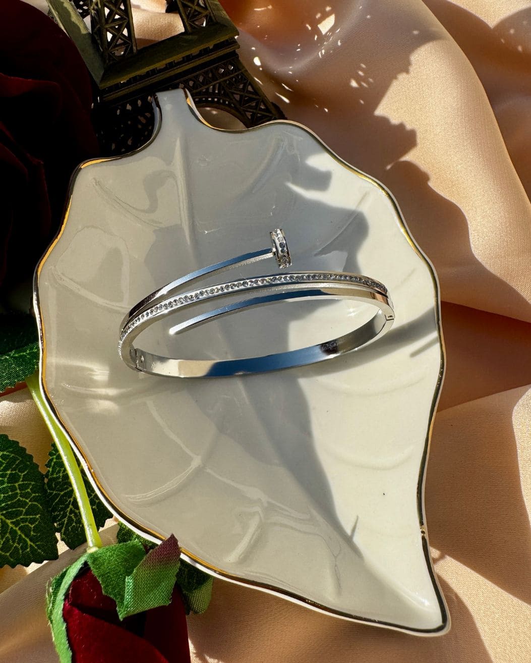 Silver Rhinestone Handcuff – Nail Design Bracelet for Women