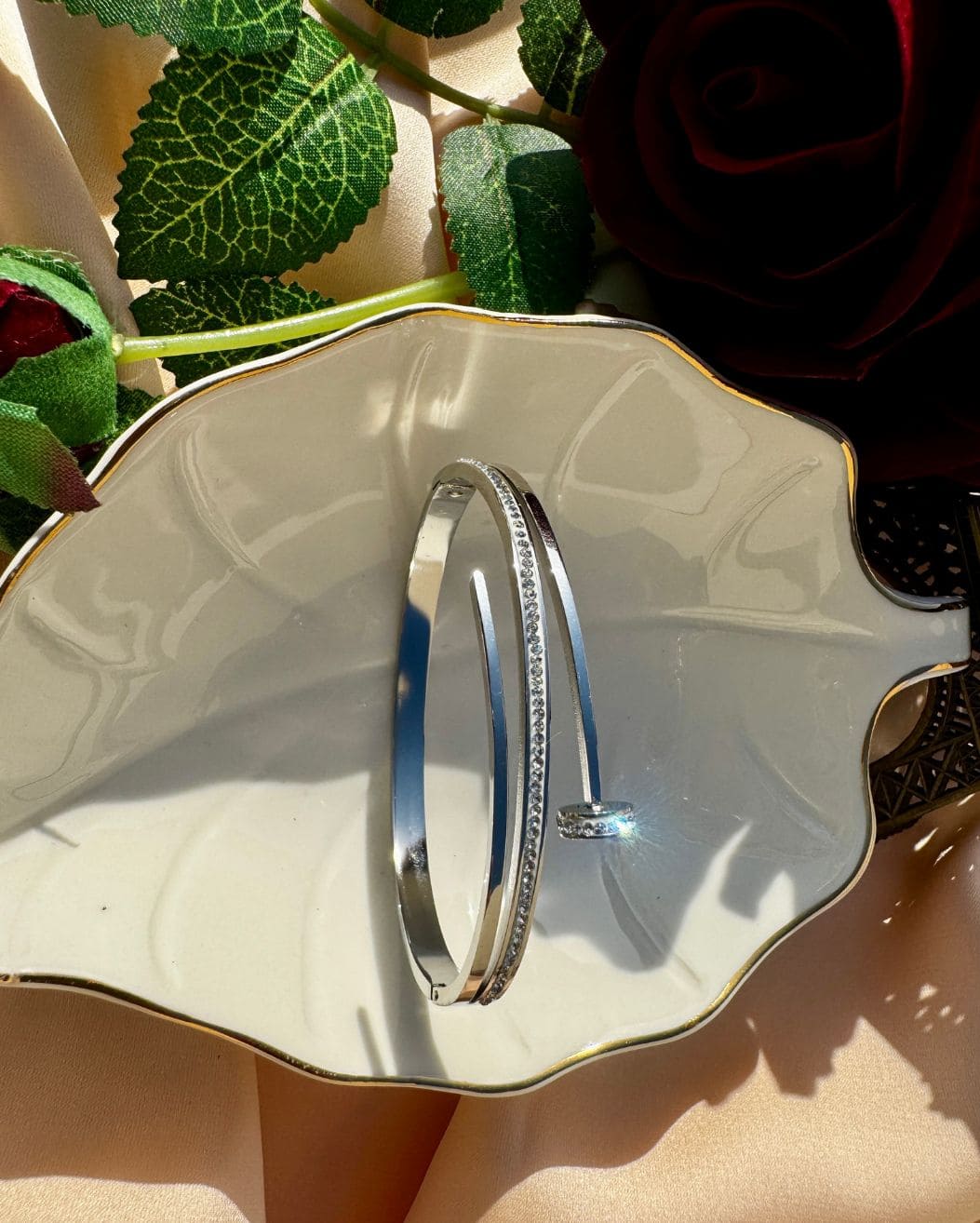 Silver Rhinestone Handcuff – Nail Design Bracelet for Women