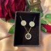 Gold Tone Stainless Steel Crystal Round Tory Pendant Jewelry Set