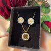 Gold-Tone Stainless Steel Crystal Round Pendant Jewelry Set