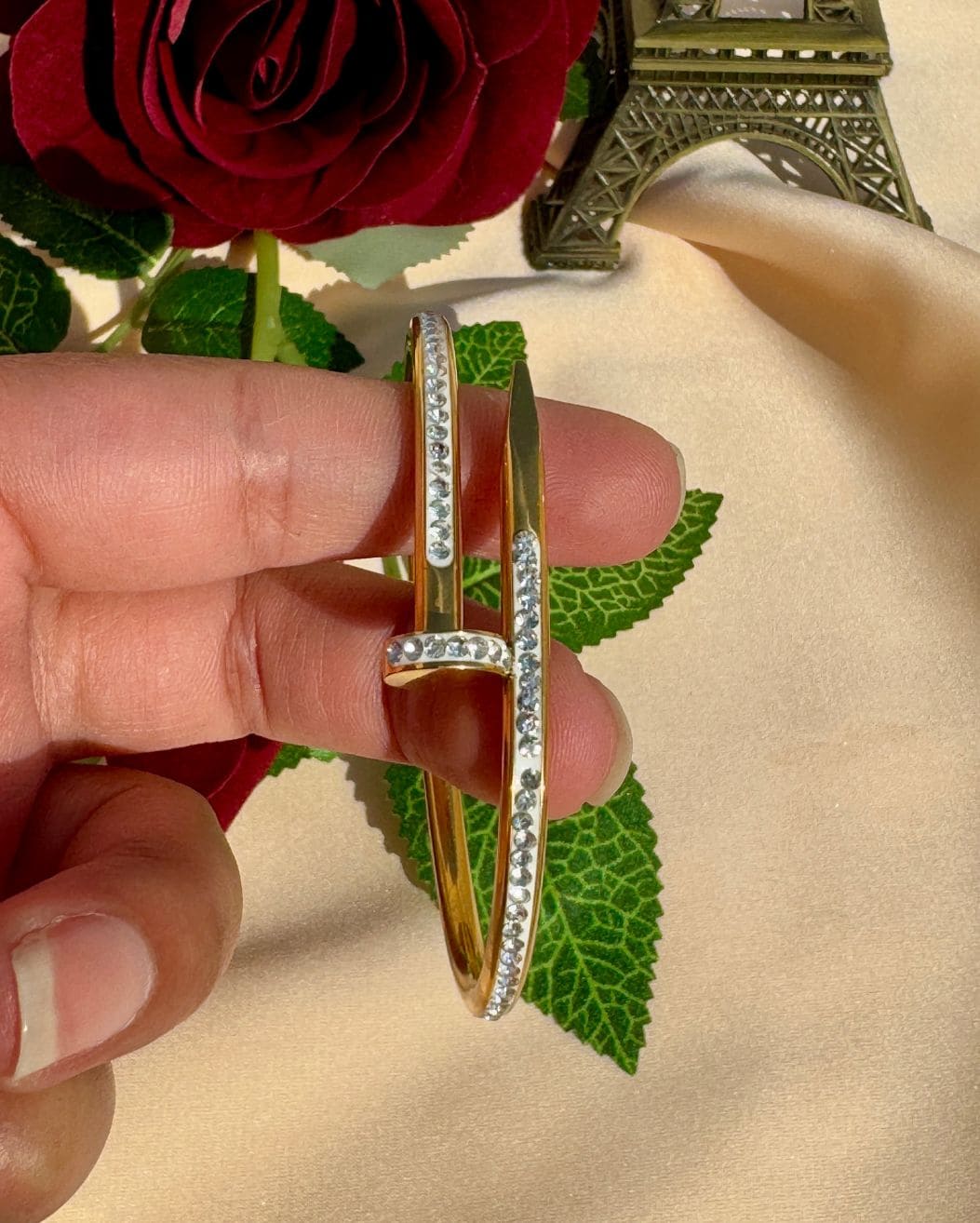 Stainless Steel Premium Quality Stone Studded Nail Handcuff For Girls And Women's