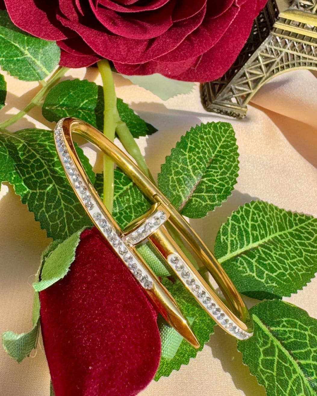 Stainless Steel Premium Quality Stone Studded Nail Handcuff For Girls And Women's