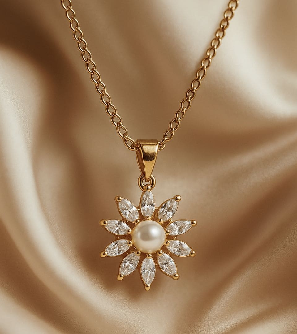 Stainless Steel Waterproof Zircon Pendant Necklace