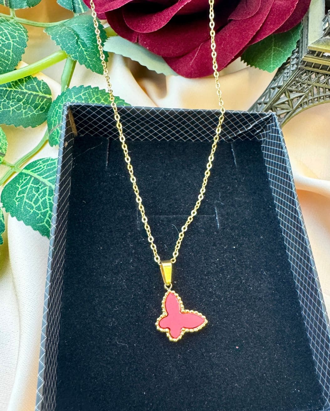 Stainless Steel Butterfly Red Locket for Girls – Cute & Stylish