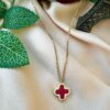 Red Four Leaf Clover Pendant – 18K Gold Plated Stainless Steel