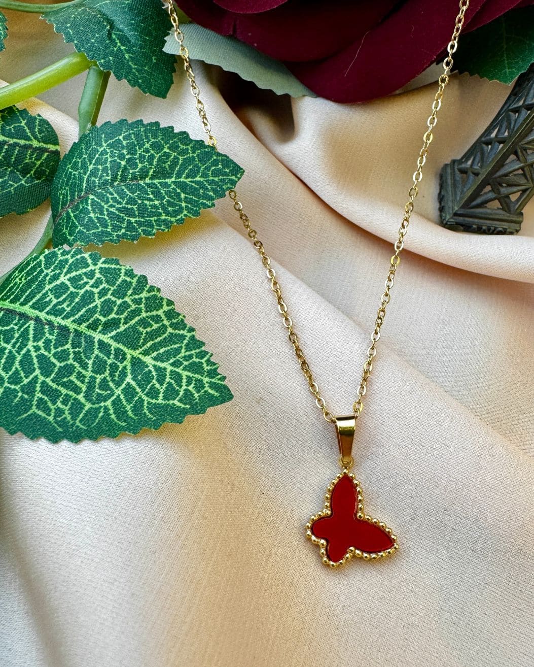 Stainless Steel Butterfly Red Locket for Girls – Cute & Stylish